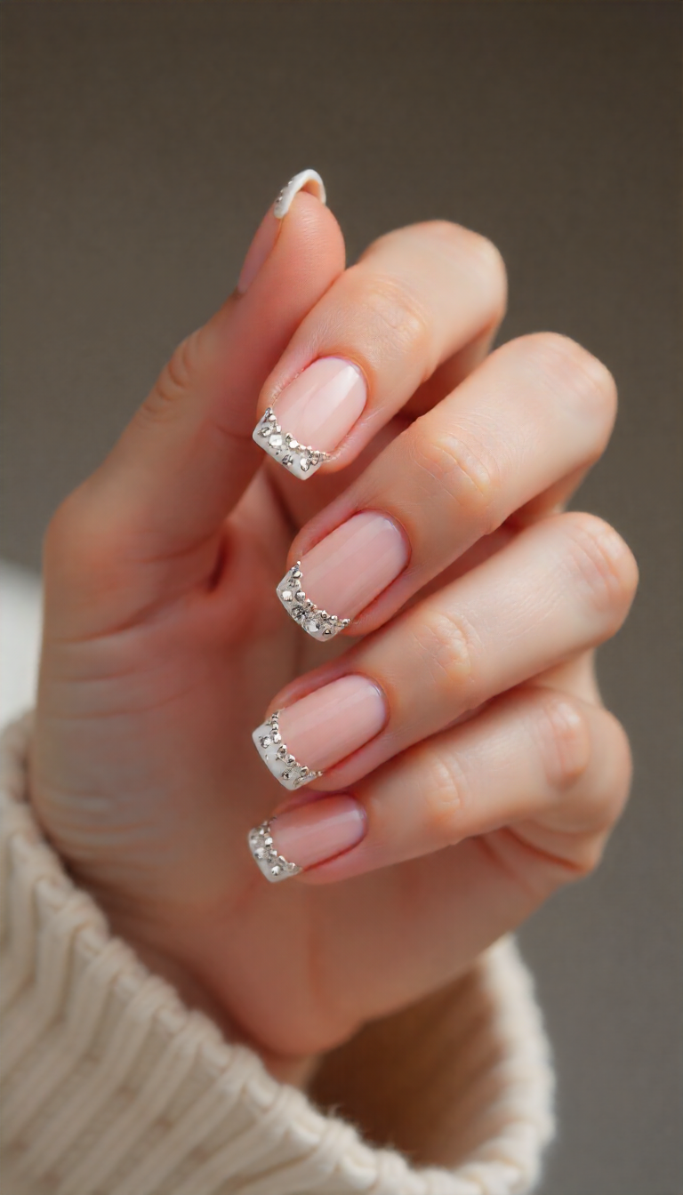 Bedazzled French Tip Nails Designs: