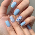 Cute 6 Blue Polka Dot Nails Design